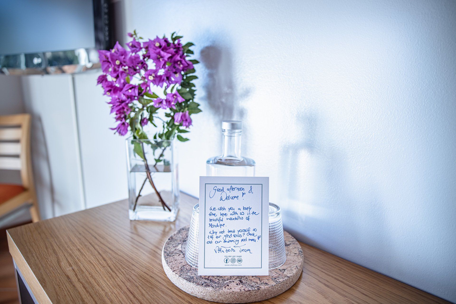 Flowers and a welcome card