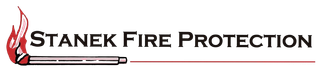 Stanek Fire Protection logo with black text, red flame icon, and grey/red underline on white background