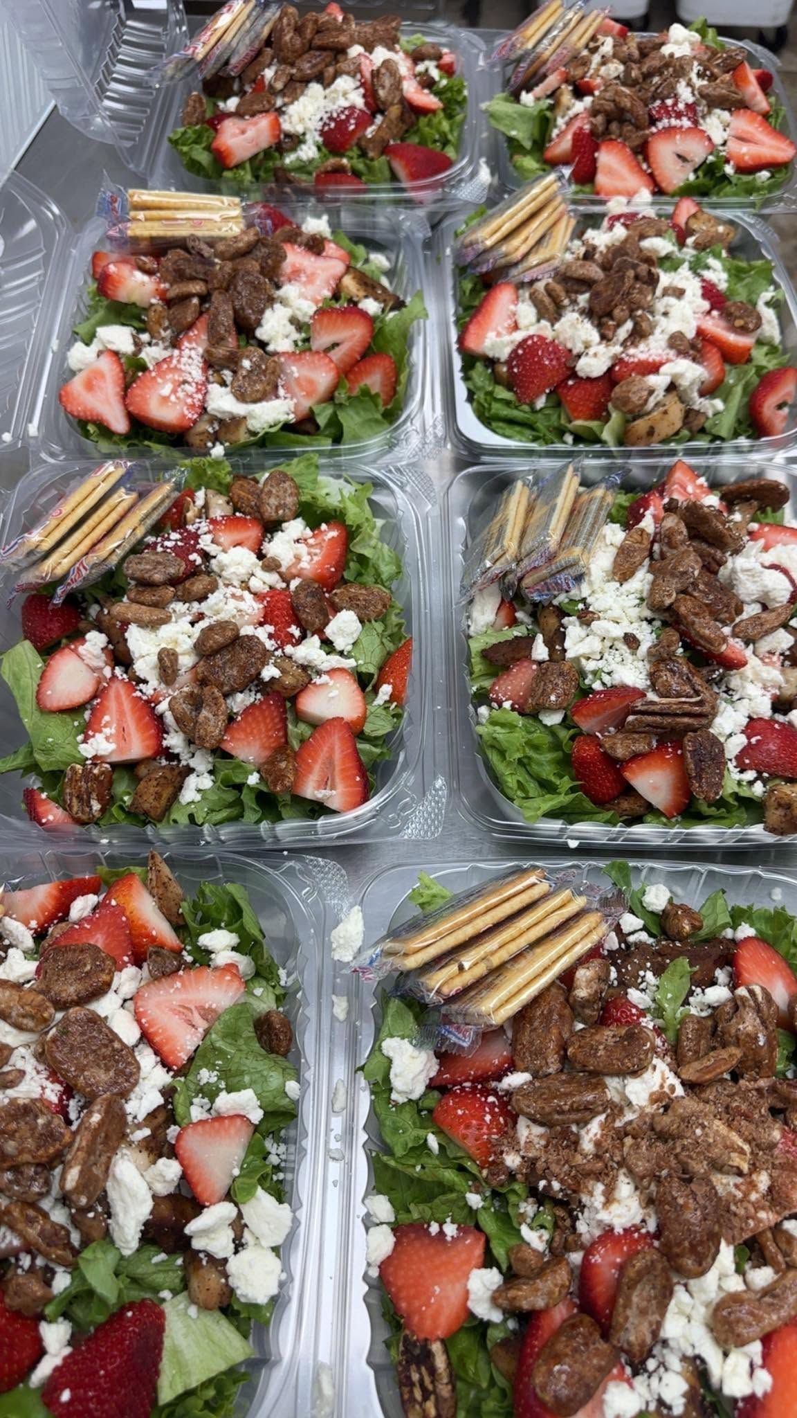 salad with spinach, strawberries, and feta
