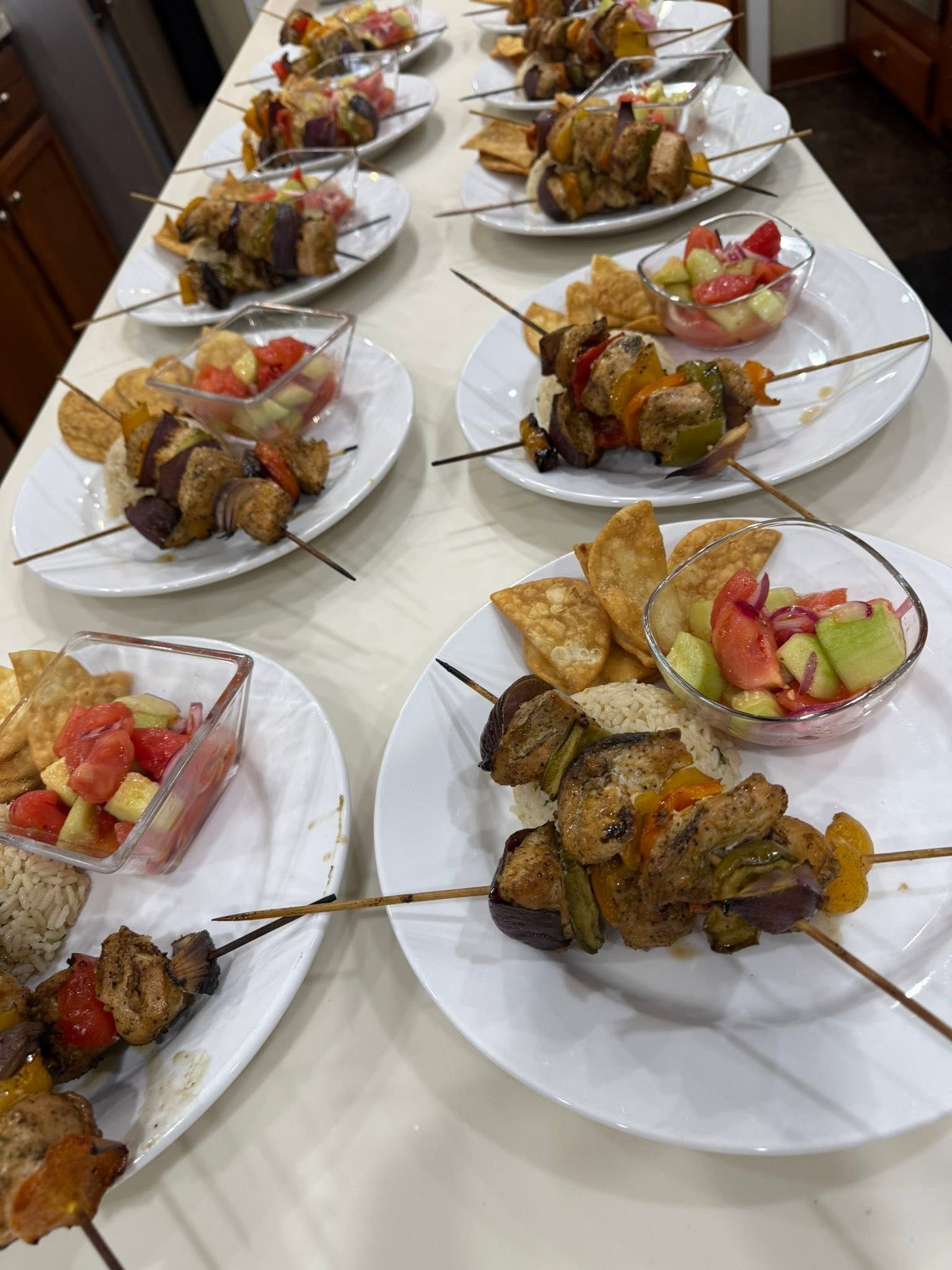 chicken and veggie skewers with fruit