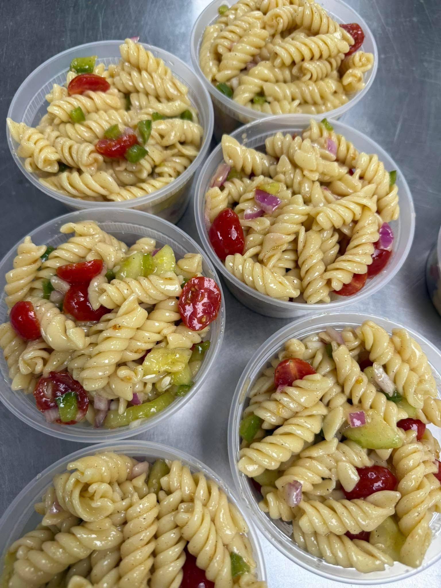 pasta salad in cups