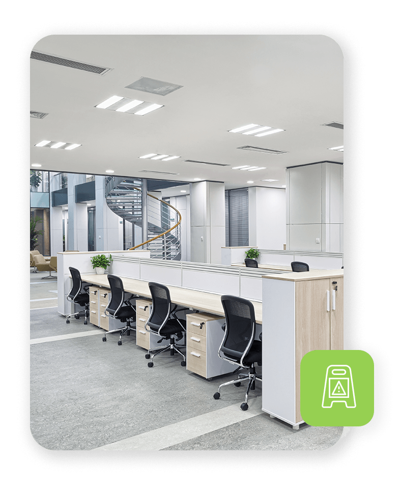long office desk with four chairs
