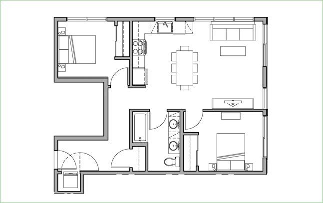 map of Two+Bedrooms+809+Square+Feet+H20