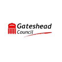 Gateshead Council logo: red stylized building with text