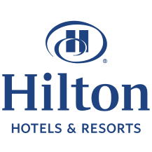 Hilton Hotels & Resorts logo in blue: stylized