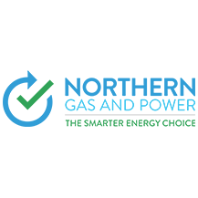 Logo for Northern Gas and Power. Features a blue recycling symbol with a green checkmark, and text in blue and green.