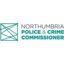 Northumbria Police & Crime Commissioner logo: teal geometric design and text on a white background.