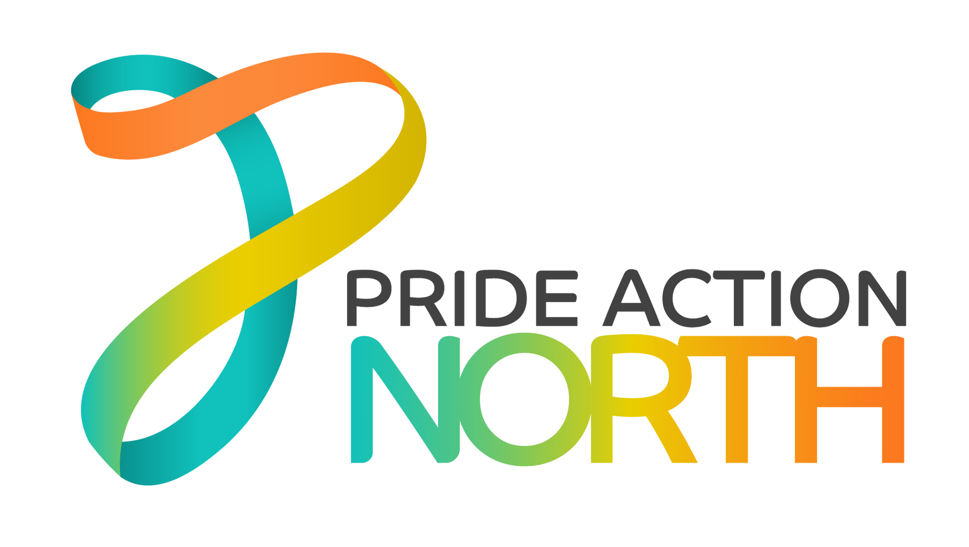 Logo for Pride Action North: a colorful ribbon in the shape of a