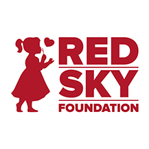 Red silhouette of girl blowing a heart, next to