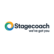 Stagecoach logo: circular design with blue, green, and yellow curves. Text reads 