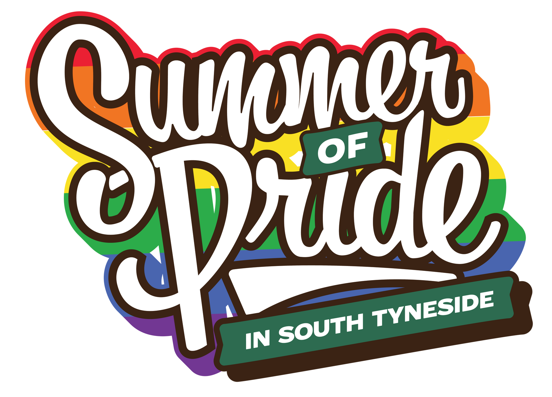 Summer of Pride event logo in South Tyneside, with rainbow colors and stylized text.