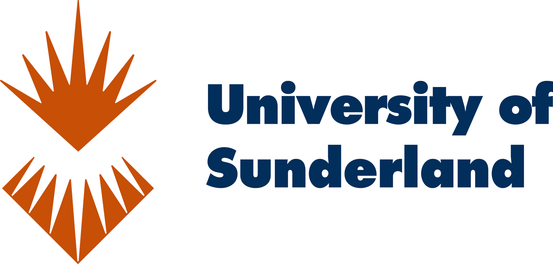 University of Sunderland logo. Brown sunburst graphic next to dark blue text.