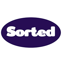 Sorted logo in white text on a purple oval.