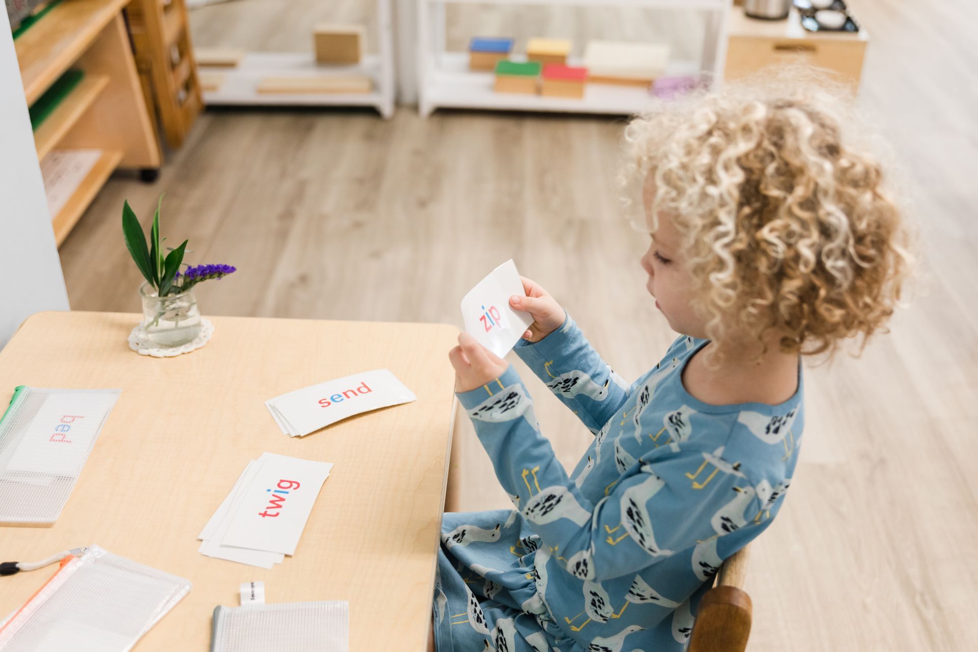Montessori child reading activity