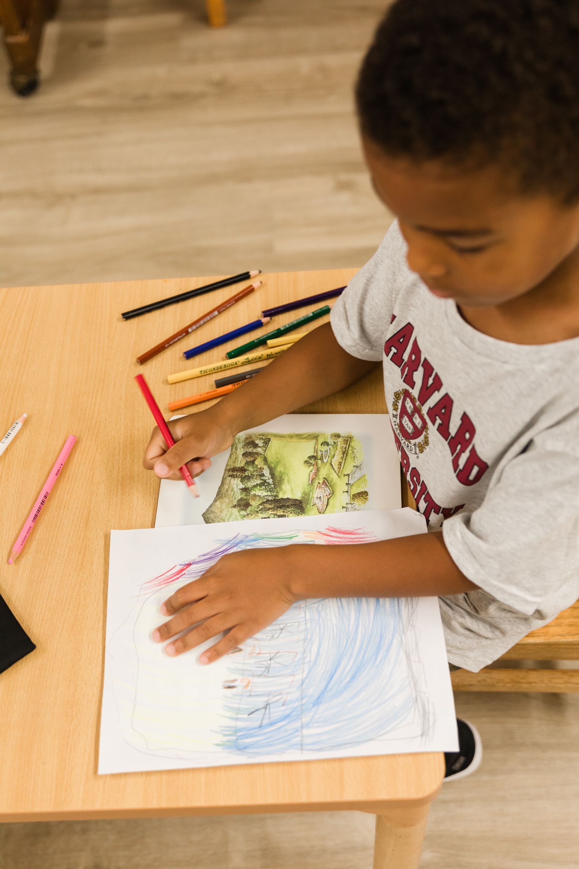 montessori child working with art activity
