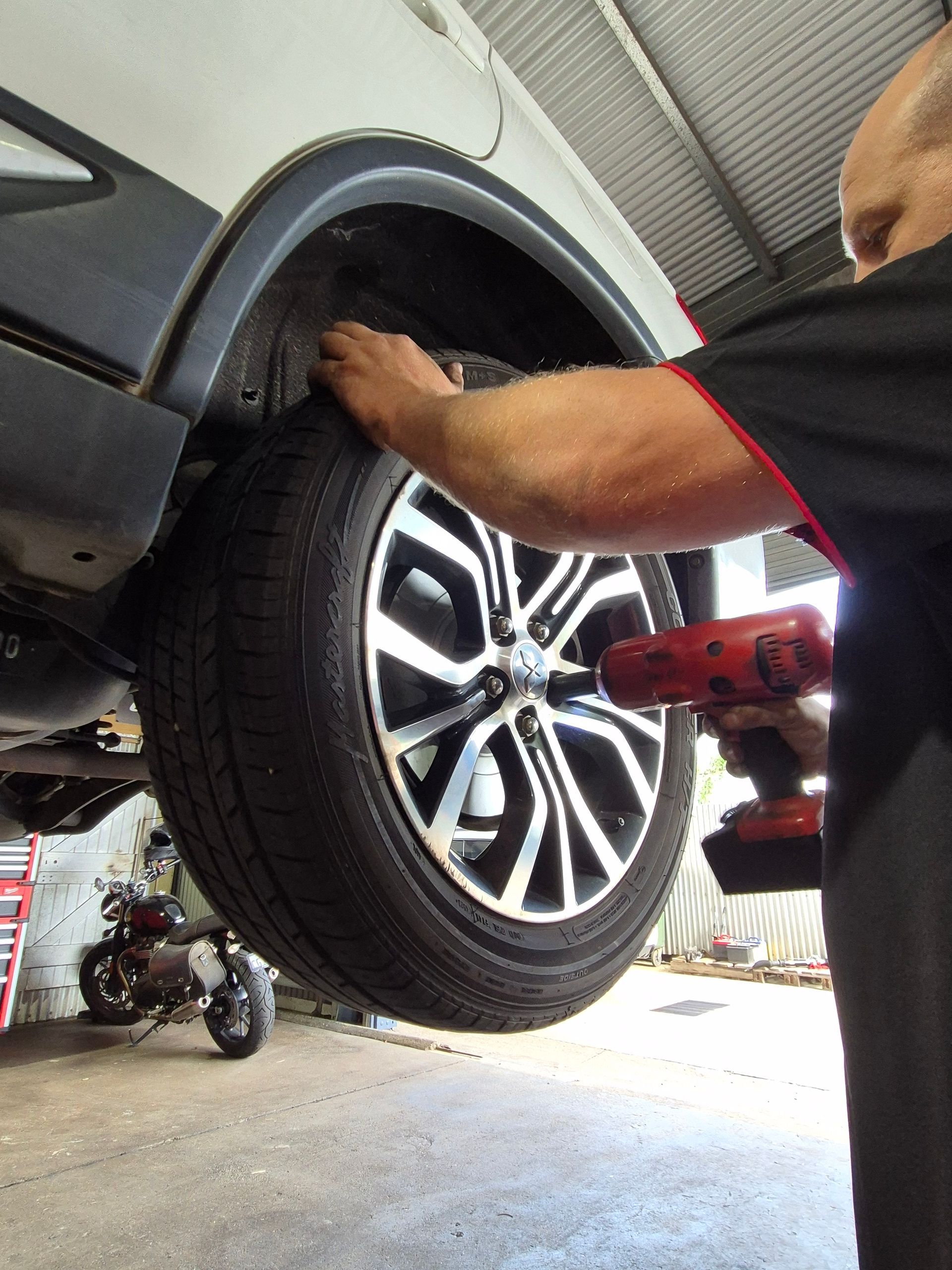 A Tyre being fitted at Cherry's automotive repairs in Maitland