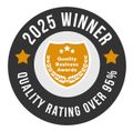 A sticker that says 2025 winner quality rating over 95 %