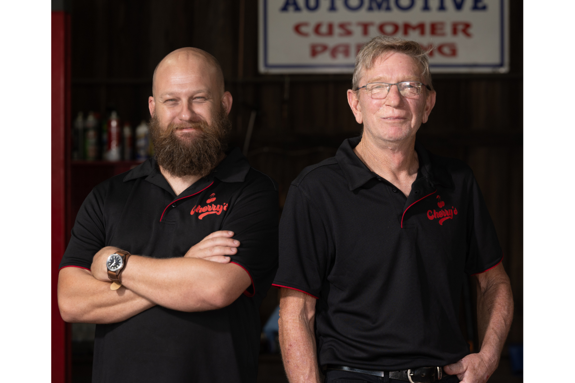 Two mechanics at Cherry's automotive repairs