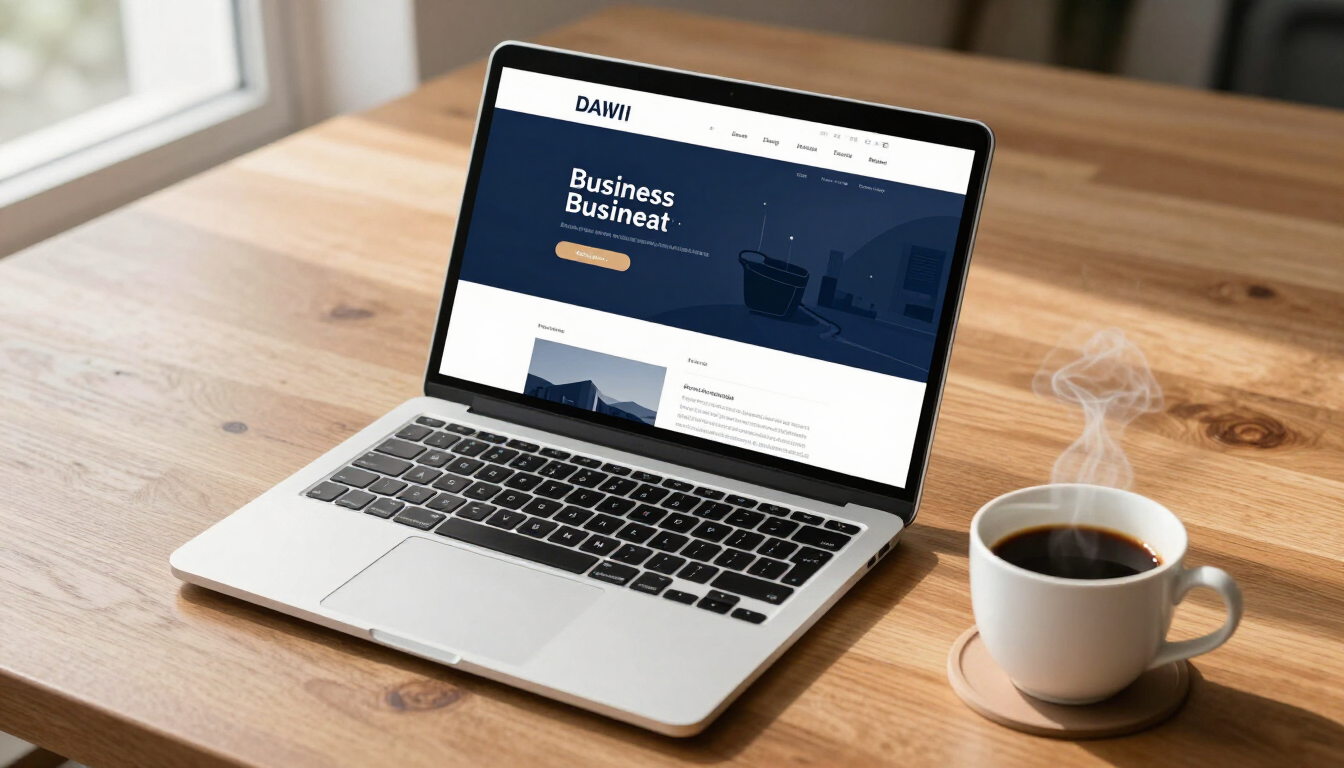 A professional laptop showing a modern small business website design.