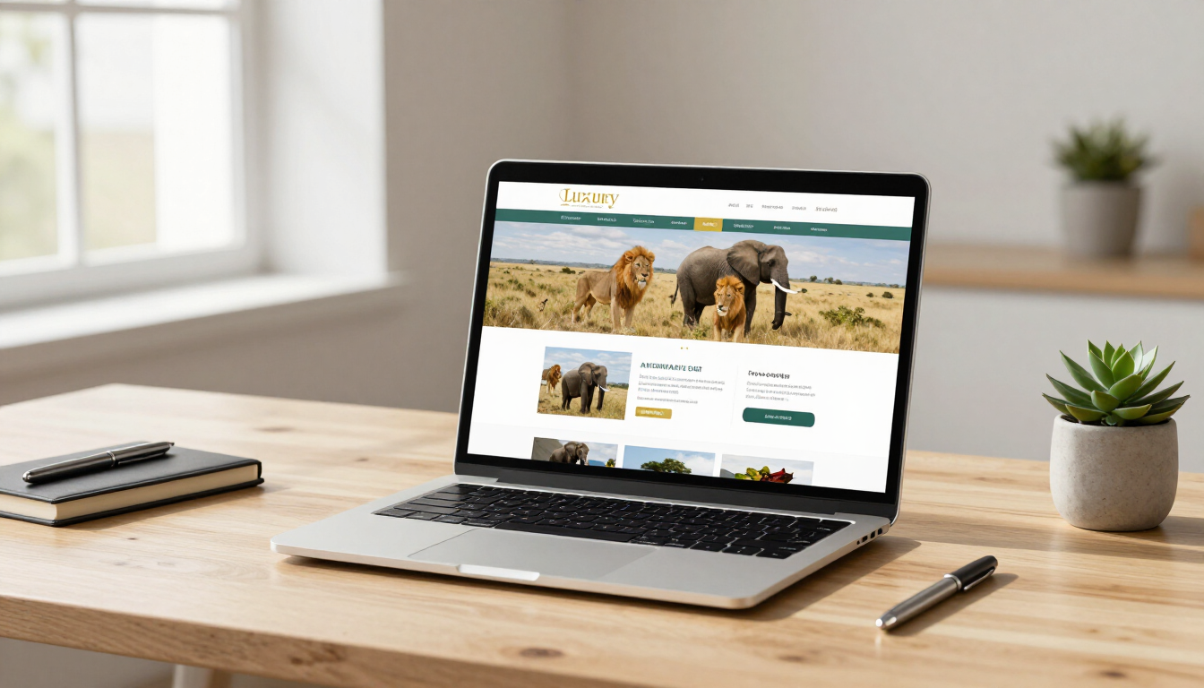 Modern laptop showing a safari tour company website design in Kenya.