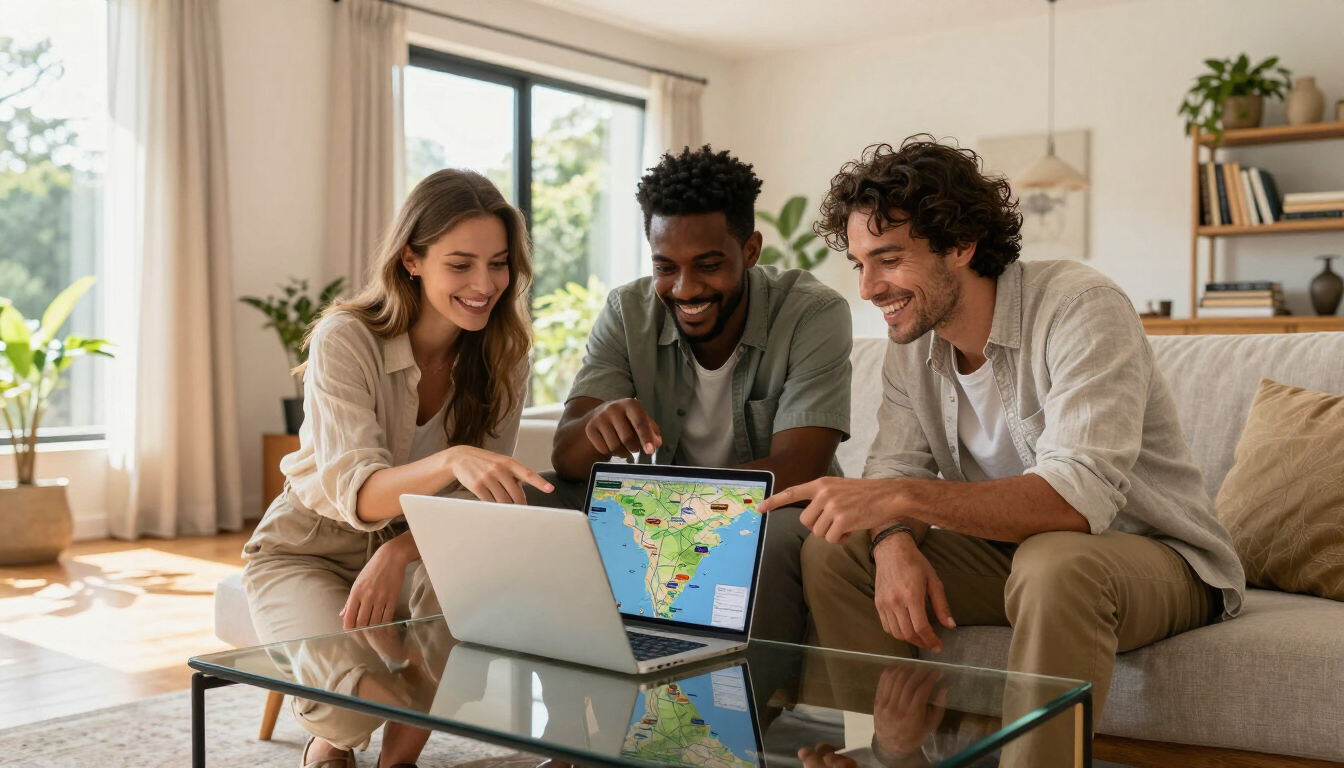 International travelers looking at a Kenya travel website