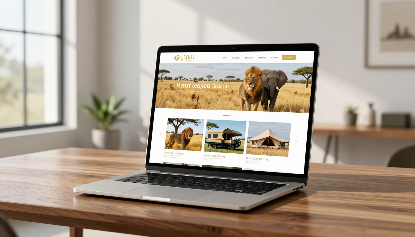 Modern laptop showing a safari tour company website design in Kenya