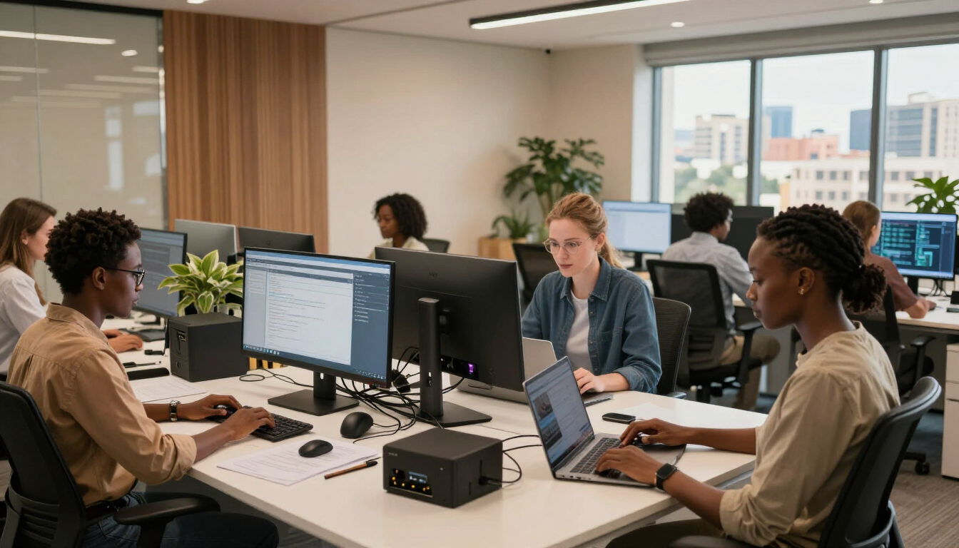 Modern Kenyan office using technology