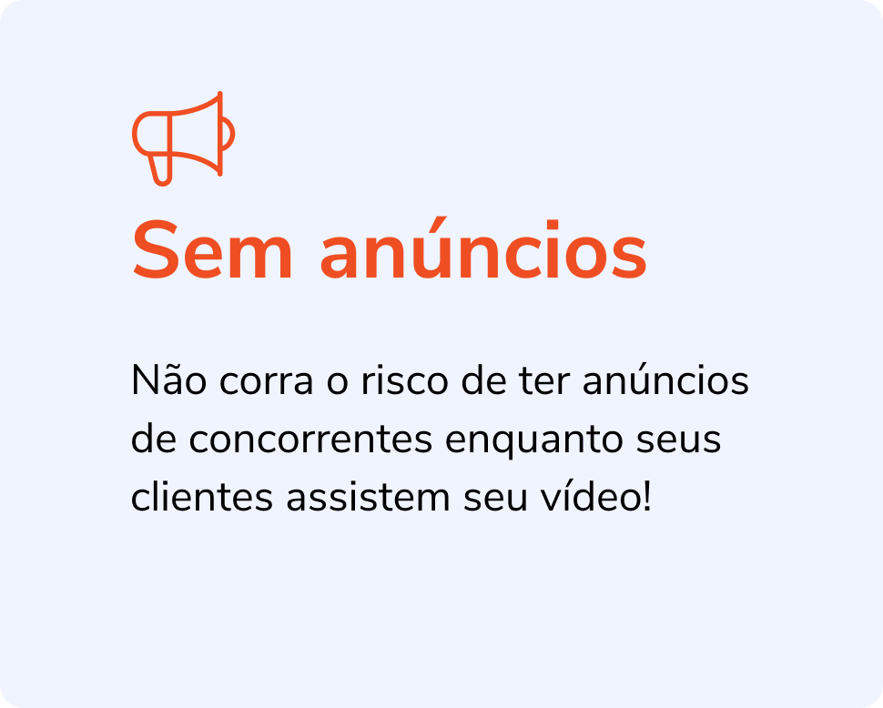 Ícone de megafone laranja e texto “Sem anúncios” sobre fundo claro.