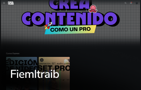 Banner com texto roxo “CREA CONTENIDO COMO UN PRO” e o título Fiemletrab no canto inferior esquerdo.
