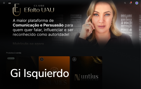 Banner do site “Efeito UAU” com o retrato de uma mulher e texto sobre comunicação e persuasão.