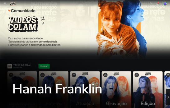 Página inicial do site “VIDEOS COLAM” com um banner e miniaturas, apresentando o título “Hanah Franklin”.