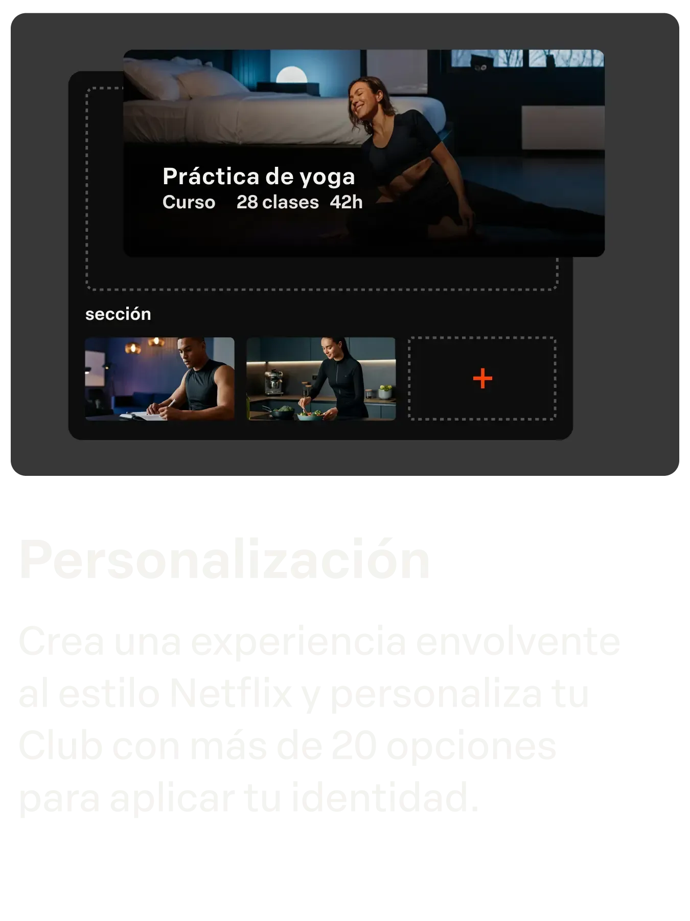 Editor de personalização do site com pré-visualização de aulas de ioga e miniaturas de seções.