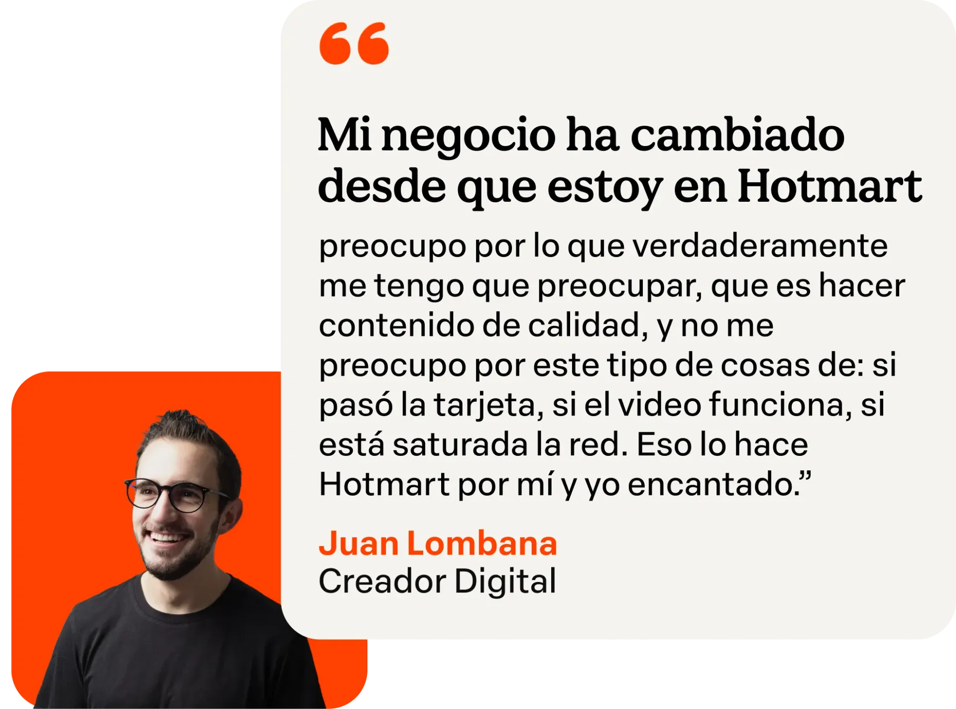 Citação em espanhol sobre a Hotmart e o crescimento das vendas, com o retrato de uma mulher ruiva sobre um fundo claro.