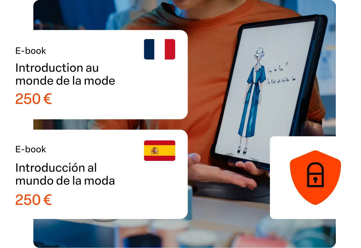 E-book d’introduction à la mode vendu au Brésil et en Colombie, avec un prix affiché dans chaque devise locale