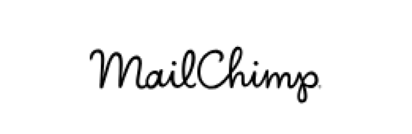 Um logotipo preto e branco para o Mail Chimp em um fundo branco.