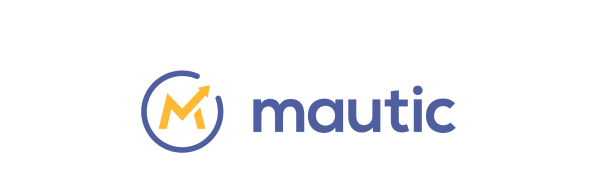 Um logotipo azul e laranja da mautic em um fundo branco.