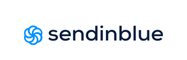 Um logotipo para sendinblue com um redemoinho azul em um fundo branco.