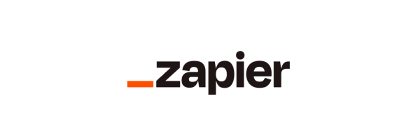 O logotipo da Zapier é preto e laranja em um fundo branco.