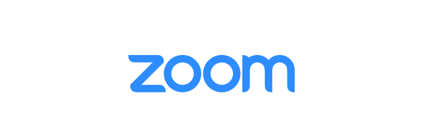 Um logotipo de zoom azul em um fundo branco.