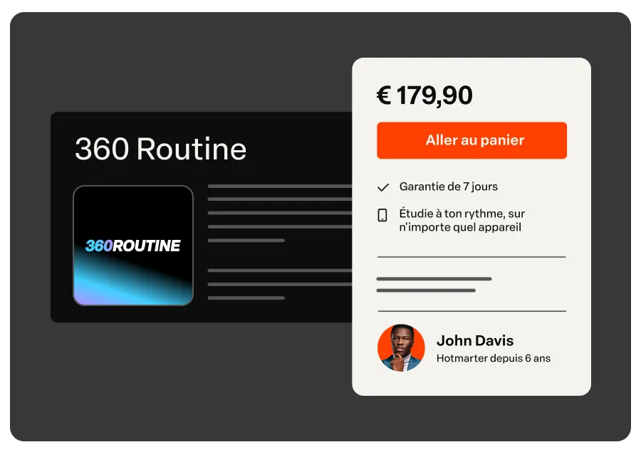 Page de vente dans l’espace membres, avec prix et témoignage