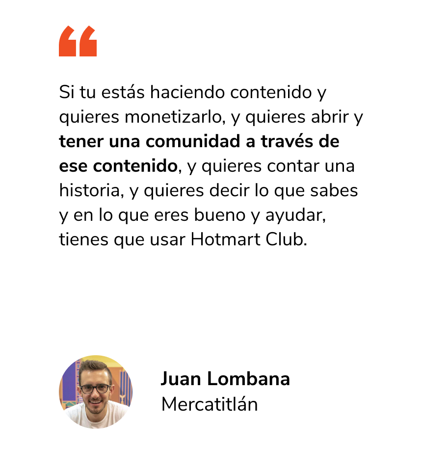 Citação em espanhol sobre monetização de conteúdo, com uma pequena foto de Juan Lombana e crédito para Mercatitlán.