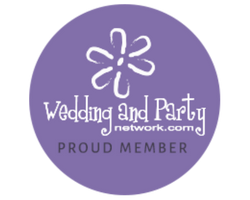 Purple Wedding and Party Network logo with flower icon and “Proud Member” text