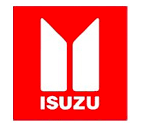 The isuzu logo is white on a red background.