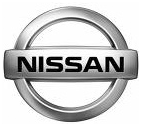 A silver nissan logo on a white background.