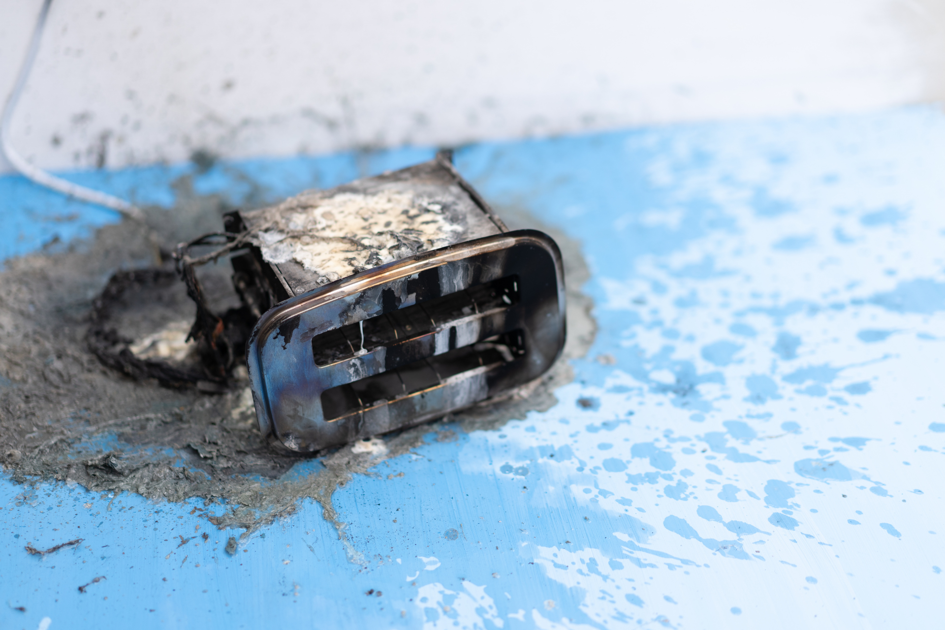 Toaster after Fire. Household Electrical Appliance Fire Hazard