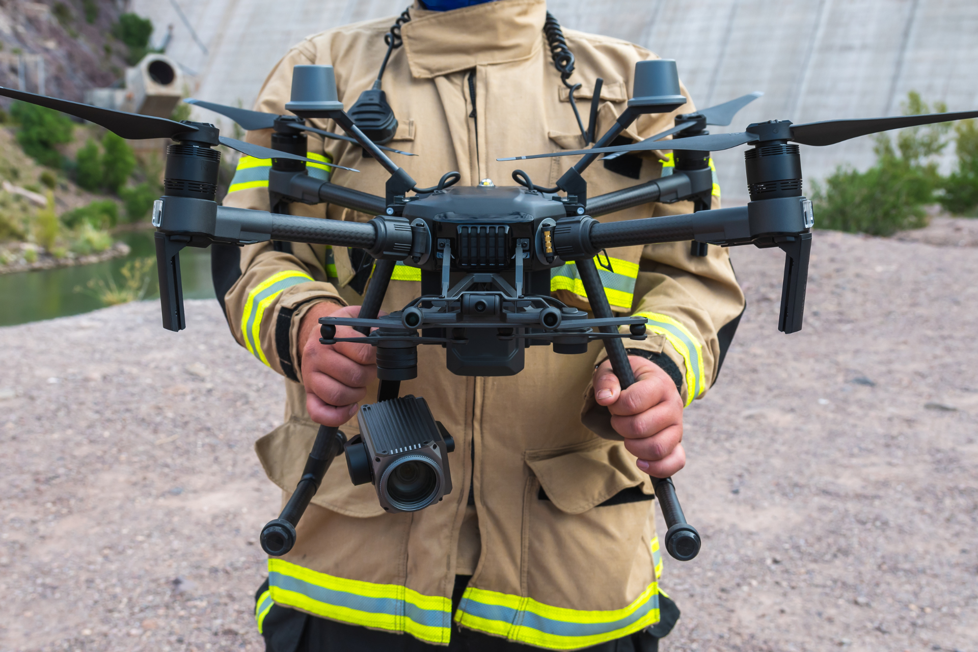 Firefighter Holding a Drone