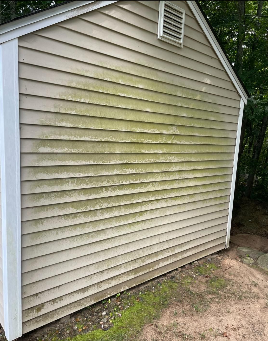 The side of a house with a lot of moss on it.