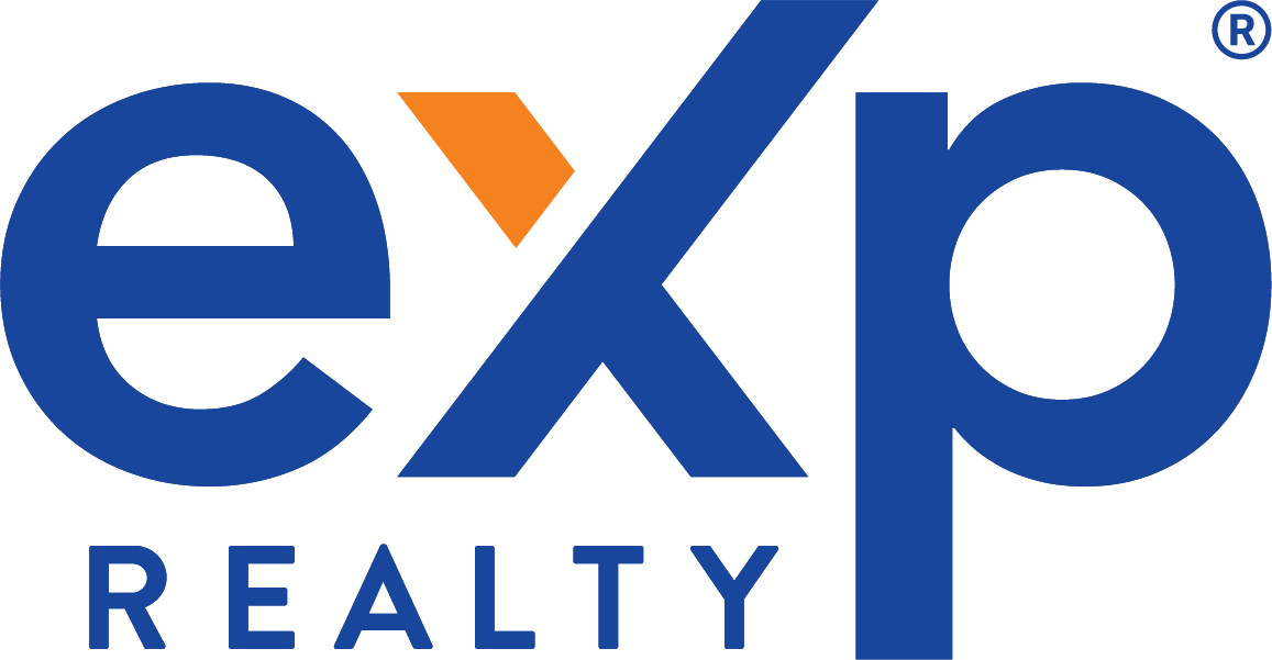 Logo for eXp Realty: blue letters "eXp" with an orange upward-pointing triangle, "REALTY" in blue below.
