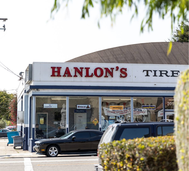 Outside of our shop on the street in San Bruno, CA | Hanlon's Tire Service