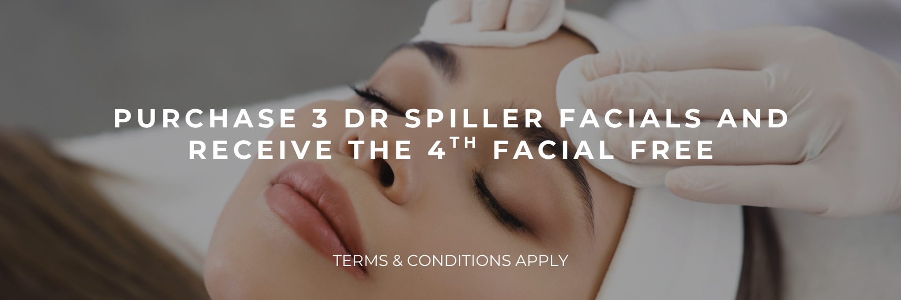 Promotional banner for a spa facial deal: buy 3 3D Spiller facials, get the 4th free.